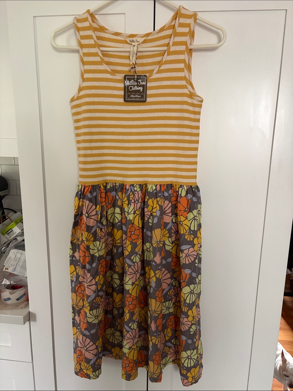 Matilda Jane Yellow-White Stripe Tank Dress with Floral Skirt